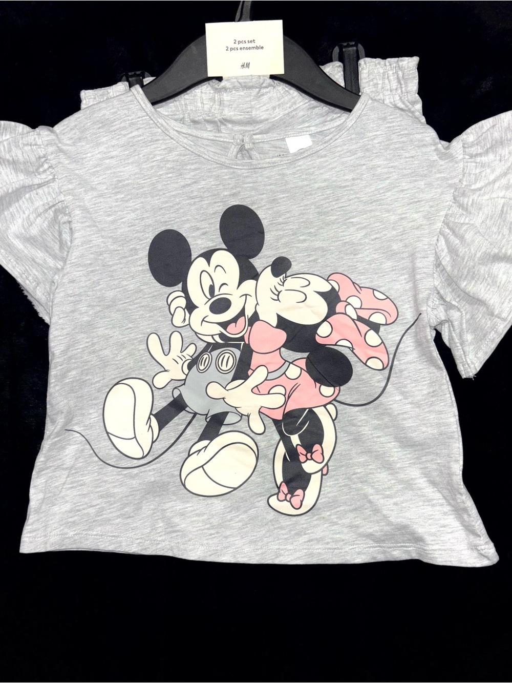 Disney Gray Kids Mickey & Minnie Graphic Ruffle Sleeve Tee with Pink Accents
